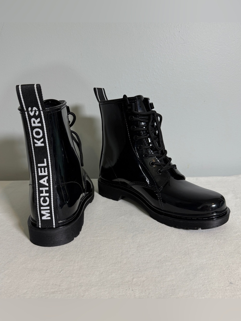 MICHAEL Michael Kors Tavie Black Combat Rain Booties Women's Size 8